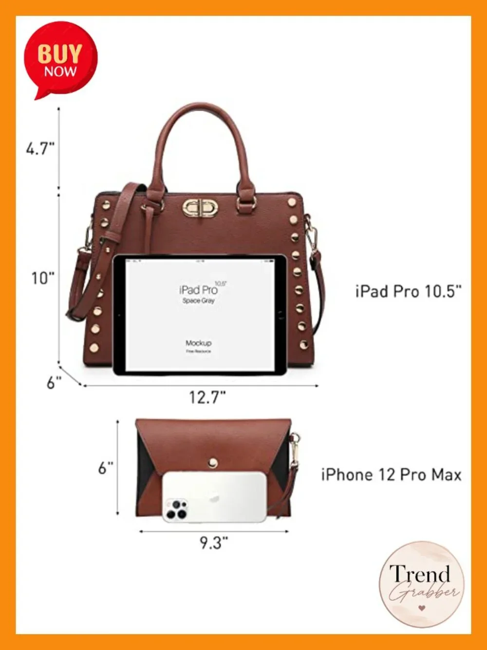 Vegan Leather Satchel Handbag with Matching Clutch - 2 Pieces Set Work Tote